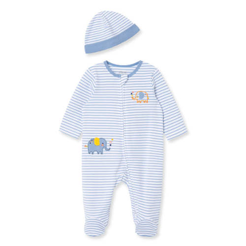 Elephant 2-Way-Zip Footed One-Piece And Hat - Little Me