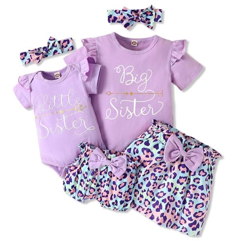 AMAWMW Big Sister Little Sister Matching Outfits Romper/Shirt+Shorts/Skirt+Headband Toddler Baby Girl Summer Clothes