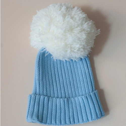Cuff Knit Pom Pom Beanie in Blue – Sweet June