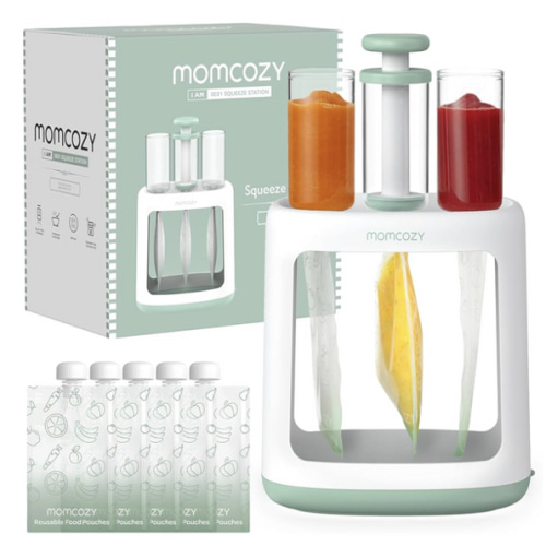 Momcozy Squeeze Station,Baby Food Maker&Pouch Filler for Homemade Baby Puree, BPA-Free, Dishwasher Safe, with Reusable Baby Food Pouches for Babies & Toddlers