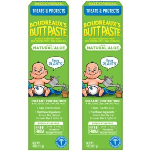 Boudreaux's Butt Paste with Natural* Aloe Diaper Rash Cream, Ointment for Baby, 4 oz Tube, 2 Pack