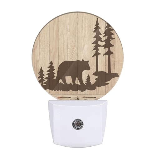 Uanvaha Bear Night Lights Plug into Wall Wildlife Cute Brown Bear Trees Woods Silhouette Night Light Dusk to Dawn Sensor LED Lamp for Bedroom Bathroom Living Room