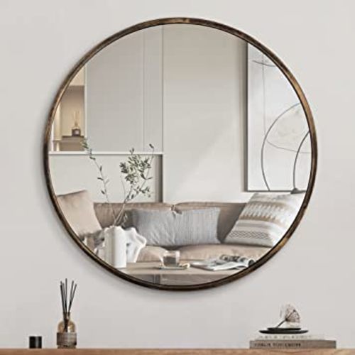 1st owned Round Wall Mirror Bronze 20 Inch -Circular Metal Framed Wall Mounted Mirror, Hanging Round Wall Mirror Modern Decorative for Entryway，Bathroom, Living Room, Bedroom