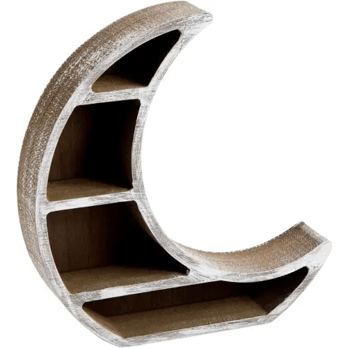 Farmlyn Creek Wooden Crescent Moon Shelf for Crystal Display, Essential Oils, Rustic-Style Home, Room Decor (Small, 10 x 10.2 x 2 in)