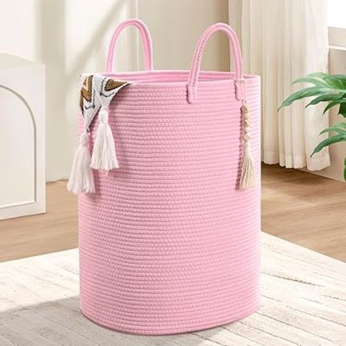 Woven Laundry Basket for Clothes, 65L Large Rectangle Laundry Hampers, Nursery Storage Basket for Toys, Tall Dirty Clothes Hamper for Bedroom Aesthetic, Bathroom, Laundry Room