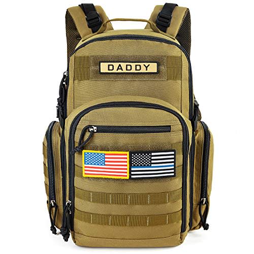 MIRACOL Military Diaper Bag for Dad - Large Diaper Backpack with 12+ Compartments - Insulated Bottle Pockets Quick-Access Wipe Dispenser for Travel Hiking Camping Tan