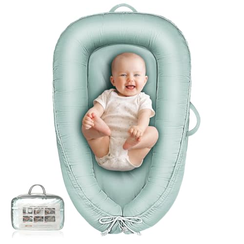 Baby Lounger - Infant Lounger for Newborn 0-24 Months, Pure Cotton Breathable Baby Nest Lounger Cover, Newborn Essentials for Baby Boys & Girls, Co Sleeper Portable Baby Bed for Home and Travel