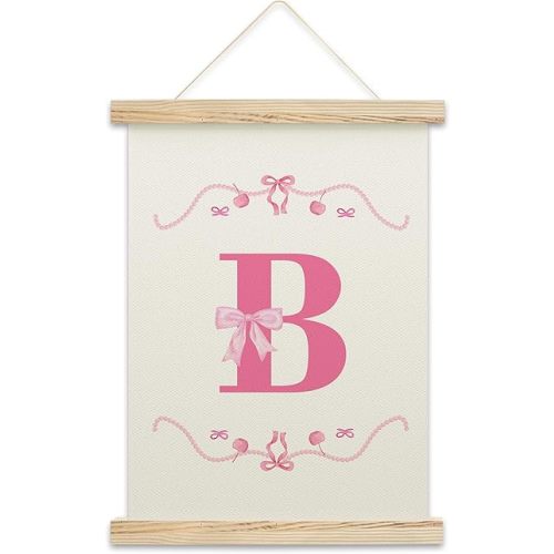 Huastatewolf Pink Bow Initial Poster Hanger Frame, Cute B Monogram Letters Themed Wall Decorations For Bedroom College Dorm, Supplies Gifts For Girls Women Room, 11.8x16 Inch, 02
