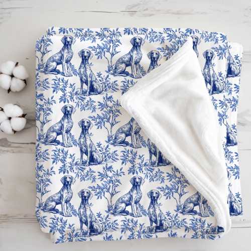 Weimaraner Blue Toile De Jouy Sherpa Blanket, Personalized Dog Blanket For Pet Owners, Living Room Throw, Dog Mom Gift, Cozy Home Throw