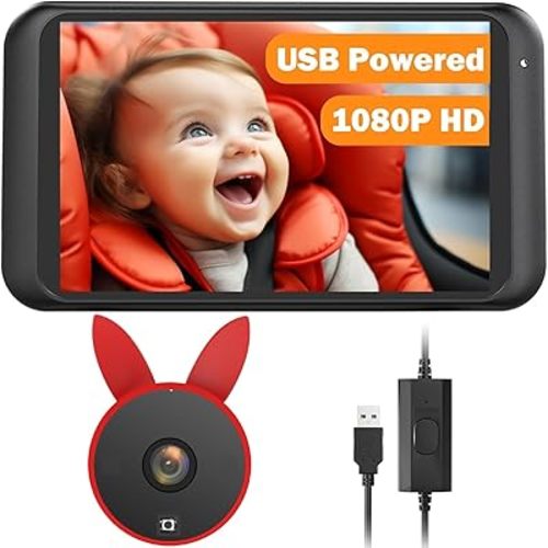4.5'' HD 1080P USB Car Baby Camera with Night Vision, 360° Adjustable Rear-Facing Mirror,Plug & Play Vehicle Backup Monitor for Child Safety