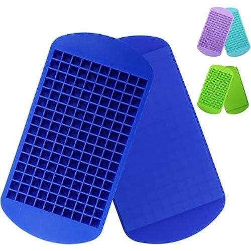 LeeYean Silicone Mini Ice Cube Trays 2 Pack, 160 Small Ice Cube Molds Easy Release Crushed Ice Cube for Chilling Whiskey Cocktail, BPA Free Flexible Stackable and Durable Soft Mold Storage Containers