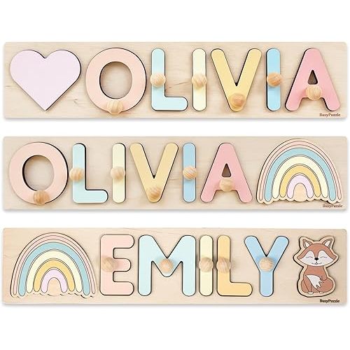 Name Puzzle With Pegs Personalized Wooden Name Puzzle Wooden Toys Custom Name Puzzle by BusyPuzzle Christmas Present Personalized Birthday Baby 1 Year Old Gifts Boy and Girl Easter Gifts for Kids