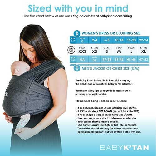 Baby K'tan Baby Wrap Carrier - Pre Wrapped, Hygienic Sport Performance Blend Sling - UVA and UVB Sunblocking Protection - Quick Drying Fabric - Active Yoga Black (Medium)