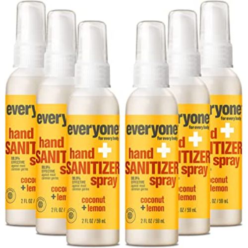 Everyone Hand Sanitizer Spray, 2 Ounce (Pack of 6), Coconut and Lemon, Made with Sugarcane Derived Alcohol with Essential Oils, 99% Effective Against Germs and TSA friendly