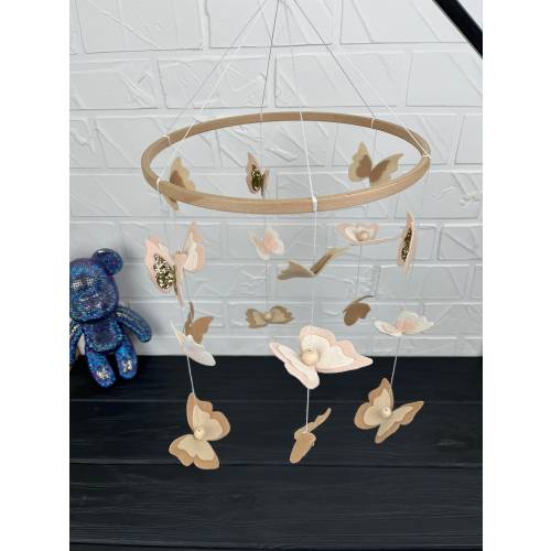 Butterflies mobile, wooden crib mobile, hanging baby mobile,floral nursery baby mobile,baby mobile girl,newborn gift,expecting mom gift