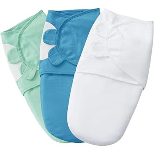 PHF 100% Cotton Baby Swaddle Sleep Sacks for Newborn, 3 Pack Baby Swaddles 0-6 Months for Baby Boys, Swaddle Sack Easy Adjustable, Baby Swaddle Blanket Wrap, Baby Essentials (White&Blue&Green)