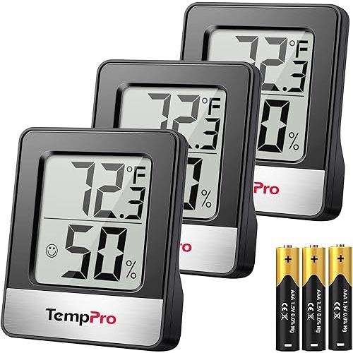 TempPro TP49 3 Pieces Digital Hygrometer Indoor Thermometer Humidity Meter Mini Hygrometer Thermometer with Temperature and Humidity Monitor Room, Black (Previously ThermoPro)