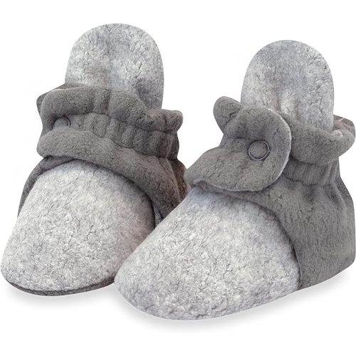 Zutano Unisex Fleece Baby Booties, Two Snap Closure, Size 6 Months, Heathered Gray/Gray