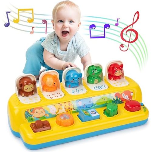 Pop Up Toys for Babies 6-12 Months with Music & Light, Cause and Effect Toys for 1 Year Old, Montessori Toy for 1 Year Old, Musical Baby 9-12-18 Months, Age 1-2 Gift