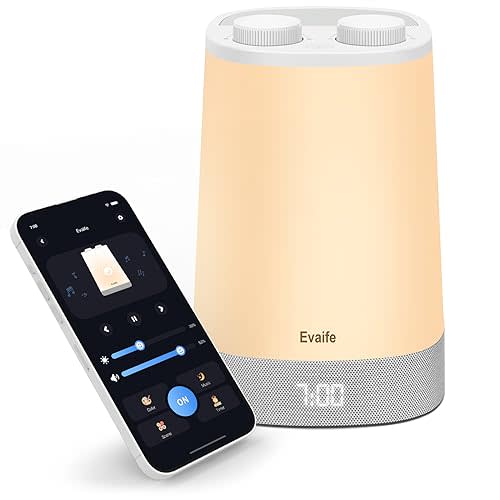 Evaife Baby Sound Machine, Nursery Night Light for Kids, Alarm Clock, White Noise Machine for Sleeping, OK to Wake Clock for Toddlers, APP Control, Fan Rain Wave, Sleep Trainer