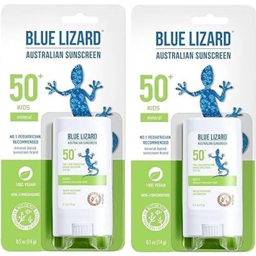 BLUE LIZARD Mineral Sunscreen Stick with Zinc Oxide SPF 50+ Water Resistant UVA/UVB Protection Easy to Apply Fragrance Free, Kids, Unscented, 0.5 oz (Pack of 2)