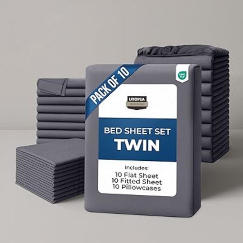 Utopia Bedding Twin Bed Sheets Set - Bulk Pack of 10 Sheet Sets - Perfect for Spa, Hotel, & Guest Bedroom - Brushed Microfiber - Shrinkage and Fade Resistant - Easy Care (Grey)