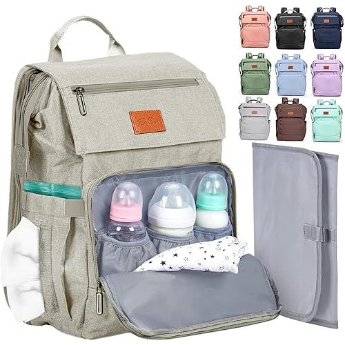 Baby Shower Gifts Diaper Bag Backpack, Baby Diaper Bag, Large Baby Bag for Boys & Girls, Waterproof, 16 Pockets, Insulated Bottle Holders, Durable,Travel-Friendly & Lightweight,Easy Organization,Beige