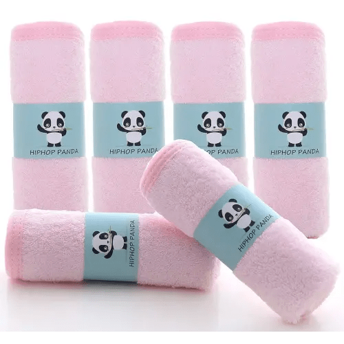 HIPHOP PANDA Baby Washcloths, Rayon Made from Bamboo - 2 Layer Ultra Soft Absorbent Newborn Bath Face Towel - Reusable Baby Wipes for Delicate Skin - Pink, 6 Pack