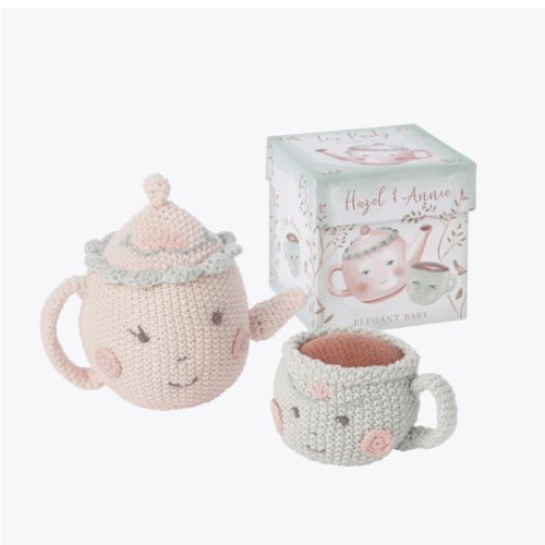 Hazel & Annie Tea Pot & Teacup Hand-Crocheted Rattle Set