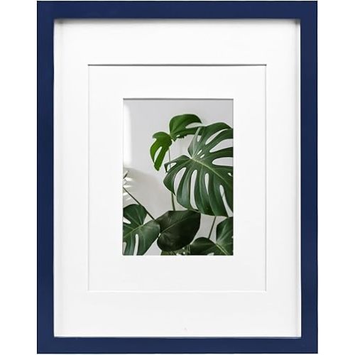 Egofine 11x14 Picture Frame Made of Solid Wood Covered by Plexiglass, Display Pictures 5x7/8x10 with Mat or 11x14 Without Mat for Table Top Display and Wall Mounting Photo Frame, Navy Blue