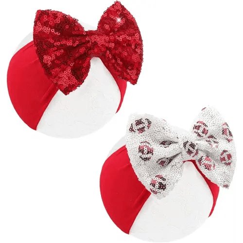 Football Baby Girls Headbands Sequin Glitter Hair Bow for Newborn Infant Toddler Kids Red Baby Head Bows Baby Girl Football Outfit