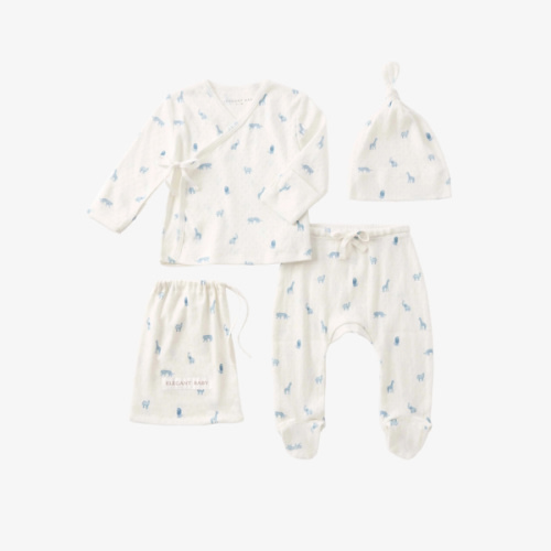 Blue Safari Print Organic Cotton Pointelle Layette 3 Pc Gift Set