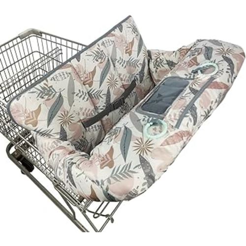 Shopping Cart Cover for Baby, 2 in 1 High Chair Cover for Restaurant seat & Grocery Cart Cover for Babies, Thick Padded with Clear Phone Pouch, Machine Washable, Leaves