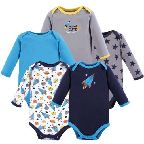 Luvable Friends Baby Boy Cotton Long-Sleeve Bodysuits 5pk, Rocket, 0-3 Months