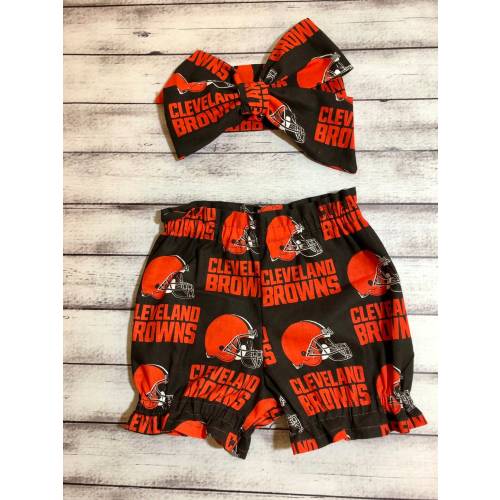 Cleveland Browns Inspired Headwrap Newborn Bloomer Set Football Shorts Headband Toddler Big Bow Bows Little Baby Girl Bummies