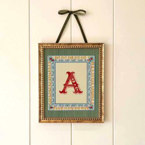Vintage Alphabet Print | Personalised Initial Wall Art | Cottagecore Nursery Poster for Children