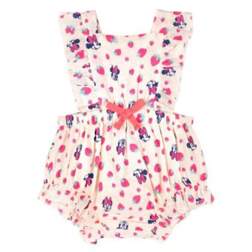 Disney Minnie Mouse Infant Baby Girls Square Neck Sleeveless Ruffle Romper Pale Peach 12 Months
