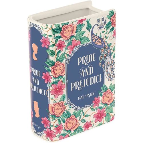 Steel Mill & Co Original Book-Shaped Decorative Vase, Ceramic Vases for Home Decor, Cute Bookshelf Decor, Unique Vase for Book Lovers (Large - Pride and Prejudice)
