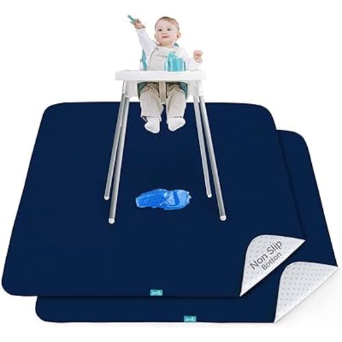 Splat Mat 2 Pack for Under High Chair & Arts & Crafts & Eating Mess, Waterproof 42''×46'' Baby Playtime Anti-Slip High Chair Mat for Floor or Table, Reusable & Portable Splash Mat for Under High Chair