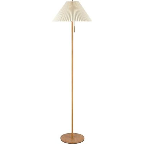 Globe Electric 61000053 62" Floor Lamp, Faux Wood Finish, Pleated Fabric Shade, Flat Base, Pull Chain Switch on Socket, Reading Lamp, Home Office Accessories, Home Décor, Home Improvement