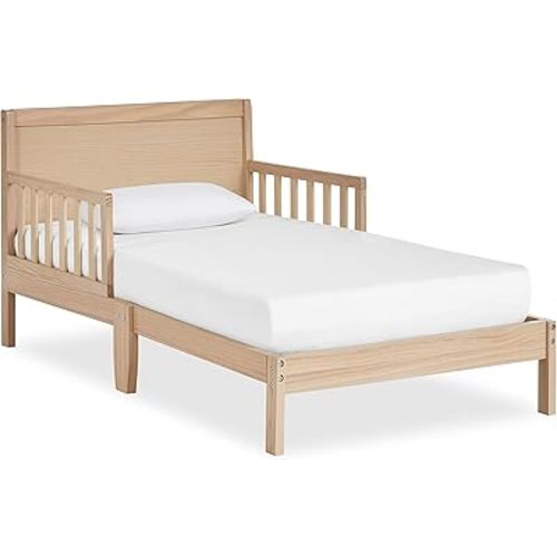 Dream On Me Brookside Wooden Toddler Bed in Vintage White Oak, Greenguard Gold & JPMA Certified, Kids Bed with Safety Rails, Low-to-Floor Design, Non-Toxic Pinewood Finish