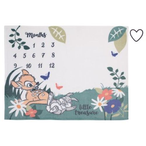 Disney Bambi White and Green Little Treasure Super Soft Photo Op Milestone Baby Blanket