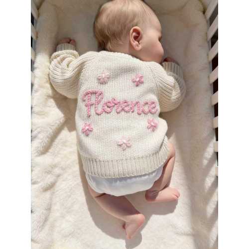 Custom Name Baby Cardigan, Hand Knit Personalized Cardigan, Embroidered Cardigan with Name, Newborn Cardigan, Baby Shower Gifts