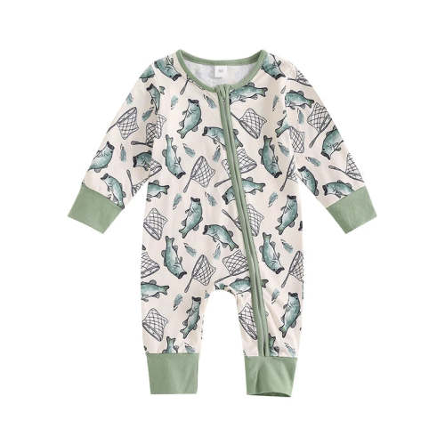 Baby Boys Girls Autumn Casual Romper Long Sleeve Crew Neck Fish Print – August + Willow