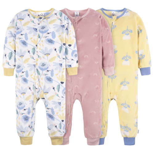 Gerber Baby and Toddler Girls Footless Fleece Pajamas, 3 Pack, Sizes 12 Months - 5T