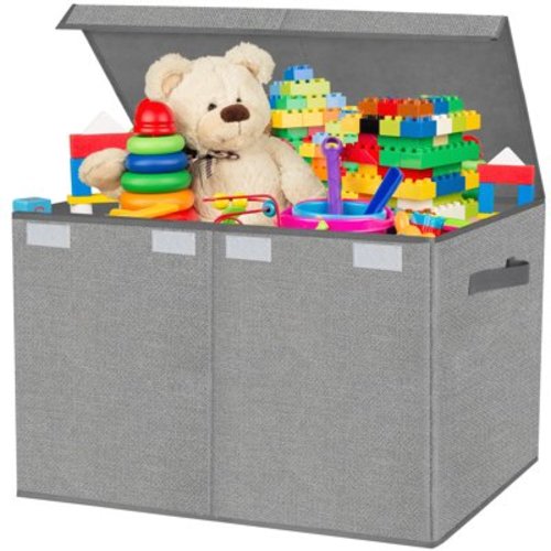 Toy Box Chest Storage Organizer for Boys Girls - Large Kids Collapsible Toy Bins Container with Lids and Handles for Bedroom ,Playroom,Nursery,Clothes,Stuffed animals ( Grey)