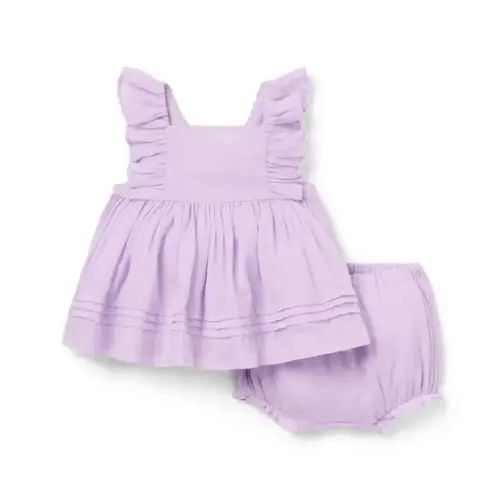 Baby Blooming Orchid Baby Ruffle Pintuck Matching Set by Janie and Jack