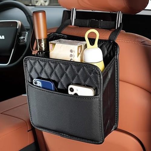 FrgKbTm 2Pack Car Seat Back Hanging Bag Car Document Holder Multi-Pocket Bottle Bag Storage Waterproof Pu Leather Box Organizer Travel Tidy Pouch Pocket Kids