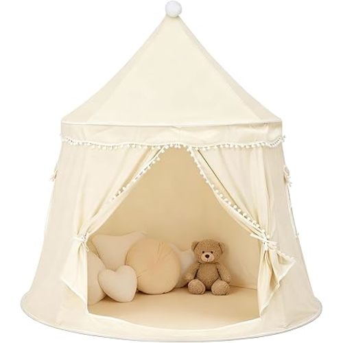 Play Tent, Large Playhouse Kids Castle Play Tents with Carry Bag, Indoor Outdoor Game Tent, Portable Children Yurt Tents, Birthday Gift for Boys & Girls, 47''x45'', Cream
