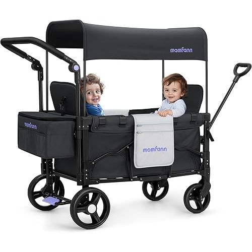 Stroller Wagon for Kids, Wagon Stroller Toddlers 2 Seaters, All-Terrain Baby Wagon Outdoor with Canopy, Parent Organizer, Adjustable Handle & Pull Bar for Infants and Toddlers, Gray